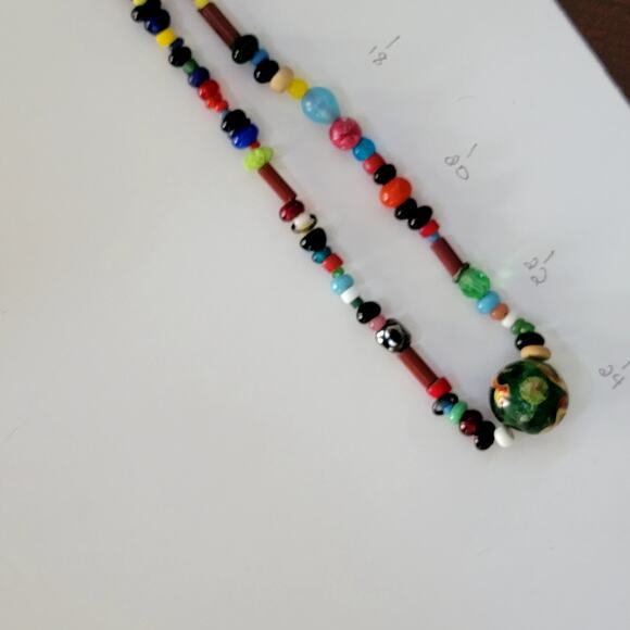 Boho Multicolor Beaded Necklace with Glass and Ceramic Beads Eclectic Jewelry - Picture 10 of 10